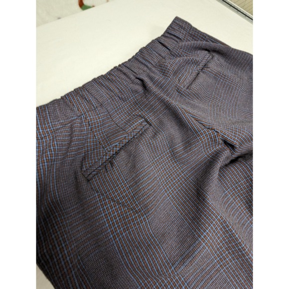 J. Jill Glen Plaid Straight Leg Trousers Navy Blue Brown Elastic Back Size 4 - Picture 9 of 9